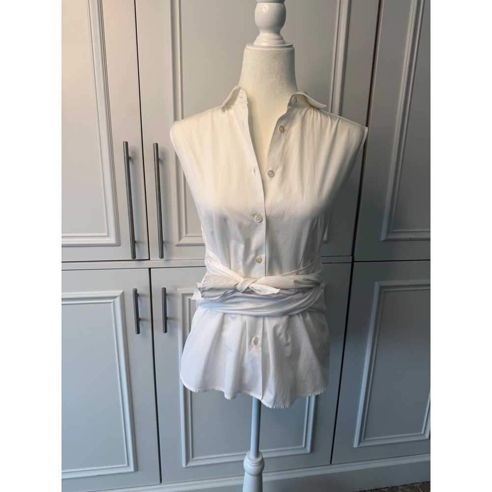 Dries Van Noten Sleeveless Shirt Womens 36 White Very Good Wrap Tie Waist Poplin